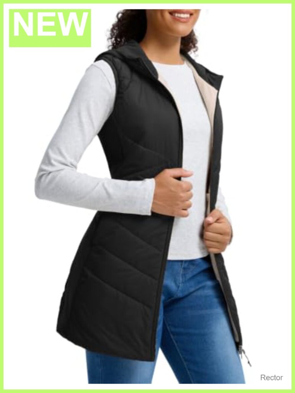 Quilted Hooded Long Vest Fleece Lined Water Resistant Winter